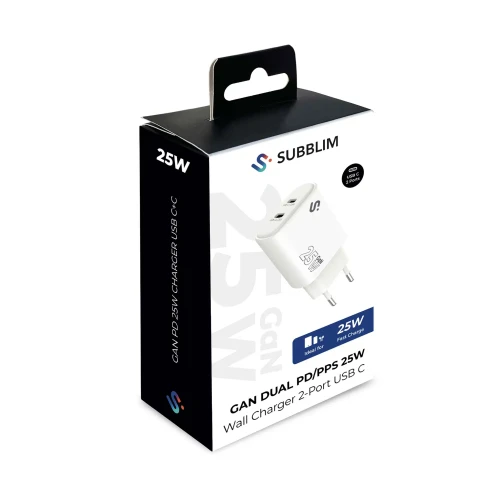 SUBBLIM CARGADOR GAN 25W CHARGER USB C+C - Imagen 3