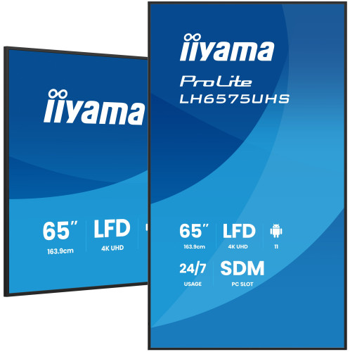 MONITOR IIYAMA 65" (LH6575UHS-B1AG)3840X2160, UHD IPS PANEL, OPERACION 24/7 500CD/M, LANDSCAPE PORTRAIT, SIGNAL FAILOVER, SPEAKERS 2X 10W, MULTIPLE INPUTS (DVI-I (VGA),HDMI 3X, DP-OUT ,USB 2.0 X2, WIFI, LAN, MEDIA PLAY USB PORT, CONTROL LAN/RS232 - Imagen 6