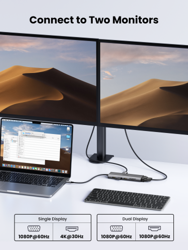 Ugreen 11-in-1 USB-C Hub to 3x USB-C/2x USB-A/HDMI/VGA/RJ45/SD/TF/3.5mm - Gray Acoplamiento Base Gris - Imagen 4