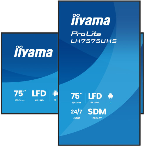MONITOR IIYAMA 75" (LH7575UHS-B2AG) 3840X2160 / 4K UHD / 24/7 / 500 CD/M / 8MS / DP / 3XHDMI / MICRO SD SLOT / E-SHARE /IISIGNAGE 2 / RJ45 / SDM SLOT PC / ANDROID 11.0 - Imagen 5