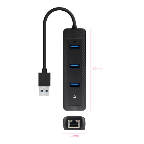 NANOCABLE HUB USB3.0 3xUSB3.0+RJ45 USB-A/M-RJ45/H NEGRO 15CM - Imagen 3