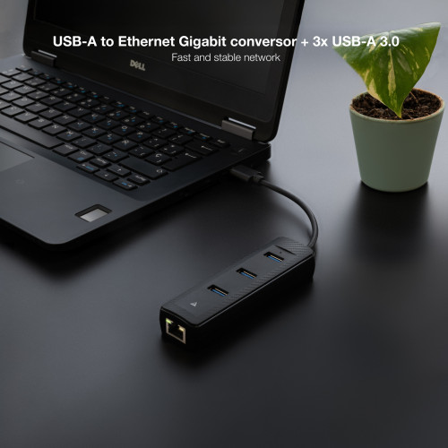 NANOCABLE HUB USB3.0 3xUSB3.0+RJ45 USB-A/M-RJ45/H NEGRO 15CM - Imagen 4