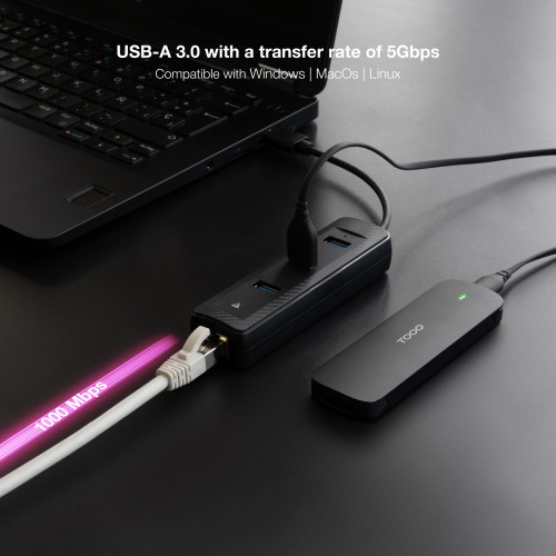 NANOCABLE HUB USB3.0 3xUSB3.0+RJ45 USB-A/M-RJ45/H NEGRO 15CM - Imagen 5