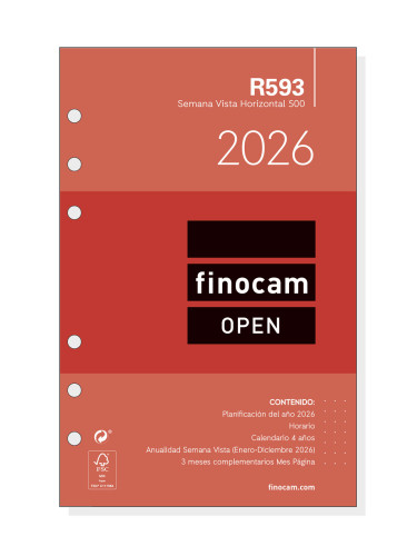 RECAMBIO ANUAL 2026 R593 OPEN500 117X181MM SEMANA VISTA HORIZONTAL FINOCAM 711580026 - Imagen 3
