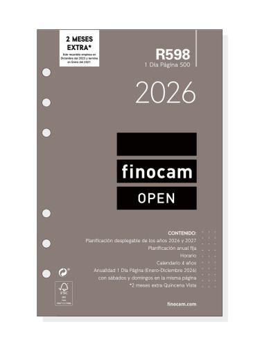 RECAMBIO ANUAL 2026 R598 OPEN500 117X181MM DIA PAGINA FINOCAM 711670026 - Imagen 3