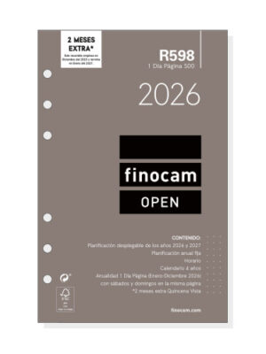RECAMBIO ANUAL 2026 R598 OPEN500 117X181MM DIA PAGINA FINOCAM 711670026