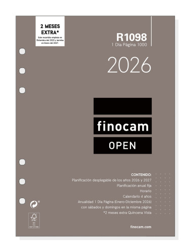 RECAMBIO ANUAL 2026 R1098 OPEN1000 155X215MM DIA PAGINA FINOCAM 711680026 - Imagen 3