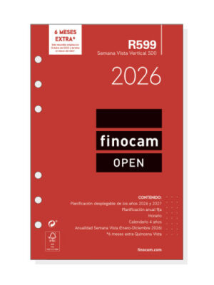RECAMBIO ANUAL 2026 R599 OPEN500 117X181MM SEMANA VISTA VERTICAL FINOCAM 711500026