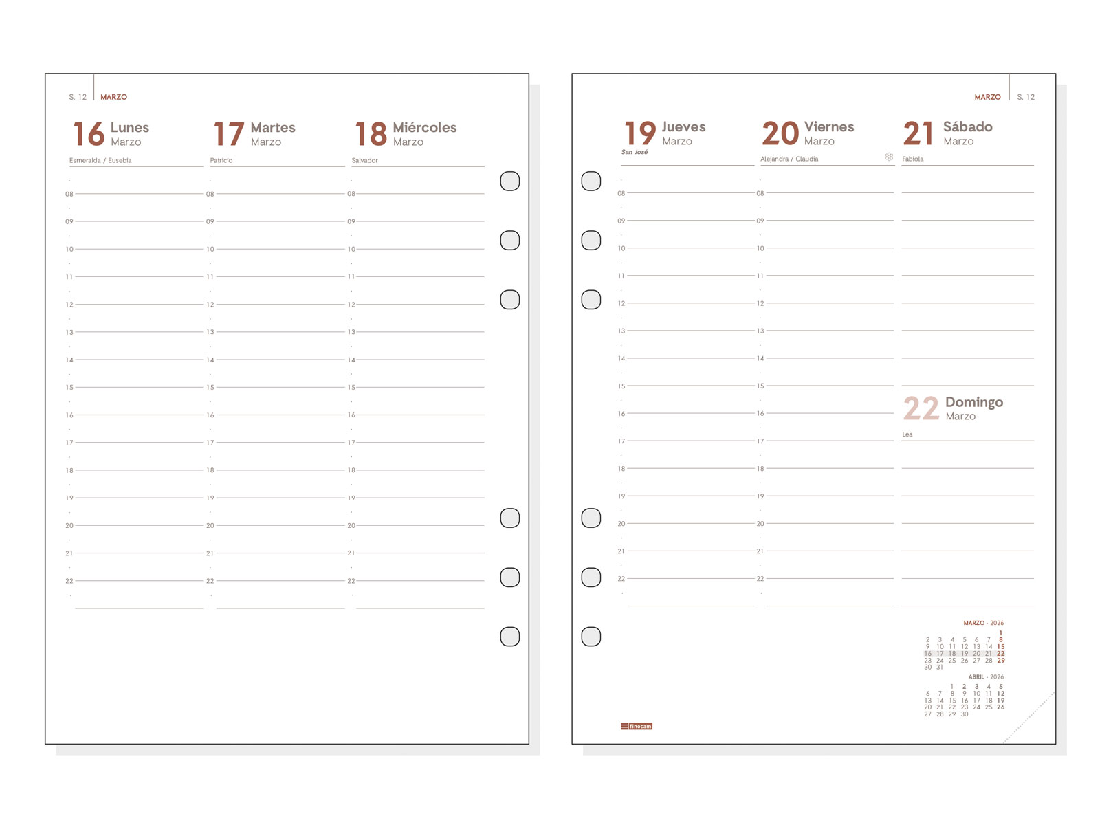 RECAMBIO ANUAL 2026 R1099 OPEN1000 155X215MM SEMANA VISTA VERTICAL FINOCAM 711520026 - Imagen 2