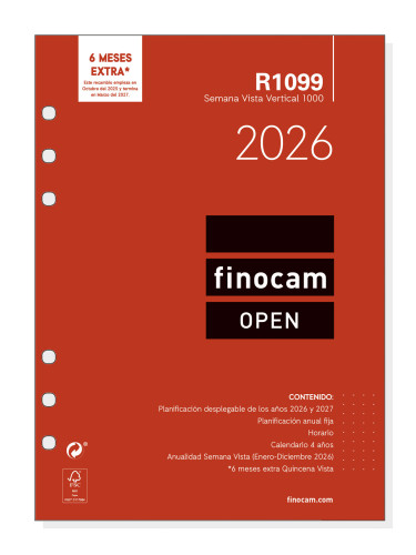 RECAMBIO ANUAL 2026 R1099 OPEN1000 155X215MM SEMANA VISTA VERTICAL FINOCAM 711520026 - Imagen 3