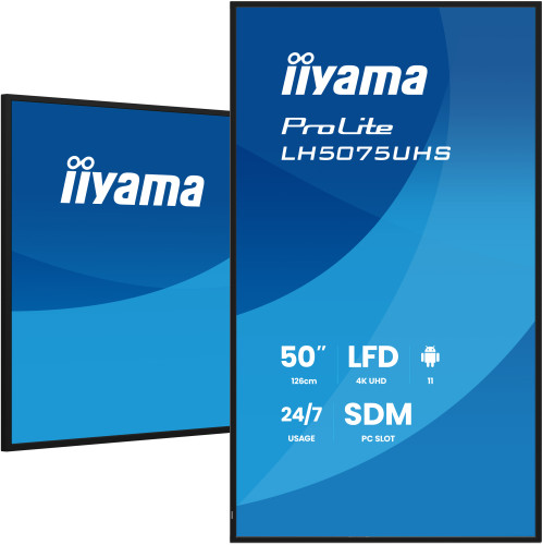 MONITOR TACTIL IIYAMA 50" 3840X2160, UHD VA, 500CD/M2, HORIZ VERT,FAILOVER,MM 2X 10W, HDMI 3X, DP, DP-OUT, USB 2.0 X2, WIFI, LAN, MEDIA PLAY USB, LAN / RS232C, IISIGNAGE2, IISHARE, IICONTROL ANDROID 11, PC-SLOT SDM-L, 24/7, VESA 400X400 (LH5075UHS-B2 - Imagen 6