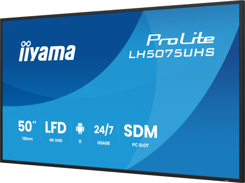 MONITOR TACTIL IIYAMA 50" 3840X2160, UHD VA, 500CD/M2, HORIZ VERT,FAILOVER,MM 2X 10W, HDMI 3X, DP, DP-OUT, USB 2.0 X2, WIFI, LAN, MEDIA PLAY USB, LAN / RS232C, IISIGNAGE2, IISHARE, IICONTROL ANDROID 11, PC-SLOT SDM-L, 24/7, VESA 400X400 (LH5075UHS-B2 - Imagen 7