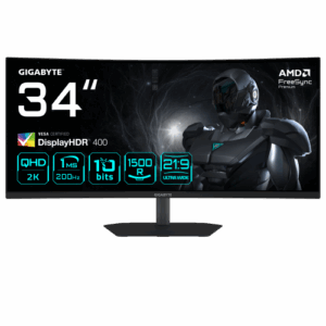 GIGABYTE G34WQC2 Monitor Gaming Curvo 34” WQHD - 3440 x 1440, 1500R, 200Hz, 1ms, 450 cd/m², AMD FreeSync Premium, DisplayHDR 400, HDMI 2.0, Displayport 1.4