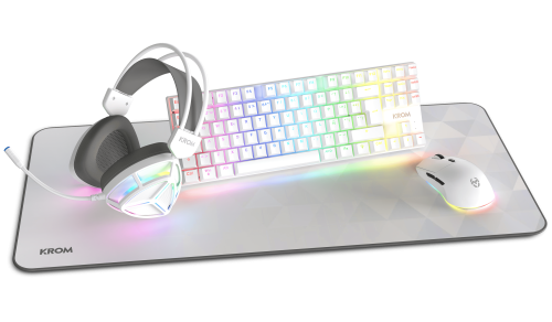 KROM KLASS | PACK 4 en 1 RGB BLANCO KIT DE TECLADO, RATON, ALFOMBRILLA Y AURICULARES GAMING - Imagen 2