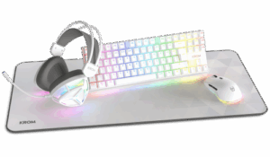 KROM KLASS | PACK 4 en 1 RGB BLANCO KIT DE TECLADO, RATON, ALFOMBRILLA Y AURICULARES GAMING