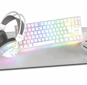KROM KLASS | PACK 4 en 1 RGB BLANCO KIT DE TECLADO, RATON, ALFOMBRILLA Y AURICULARES GAMING