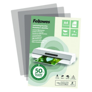 PACK 100 FUNDAS DE PLASTIFICAR RECICLADAS BRILLO A4 FELLOWES