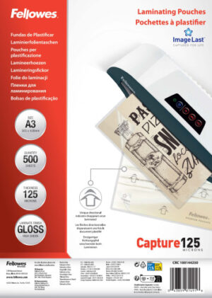 PACK 500 FUNDAS PLASTIFICAR 125 MICRAS BRILLO A3 (303X426