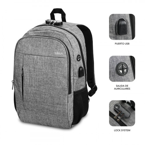 SUBBLIM Mochila para Portátil Urban Lock Backpack 16" Grey - Imagen 3