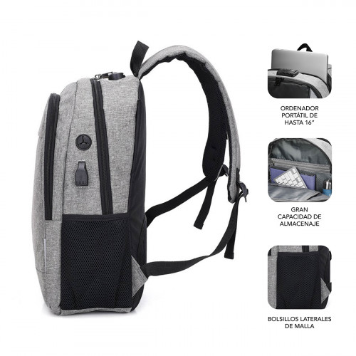 SUBBLIM Mochila para Portátil Urban Lock Backpack 16" Grey - Imagen 5