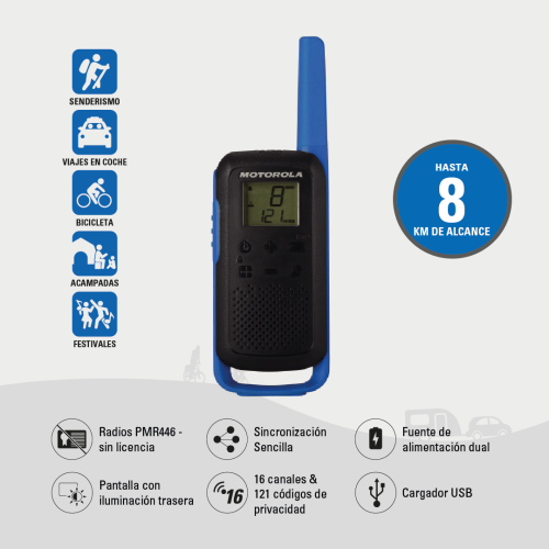 PACK 2 WALKIE TALKIE T62 AZUL MOTOROLA 59T62BLUEPACK - Imagen 7