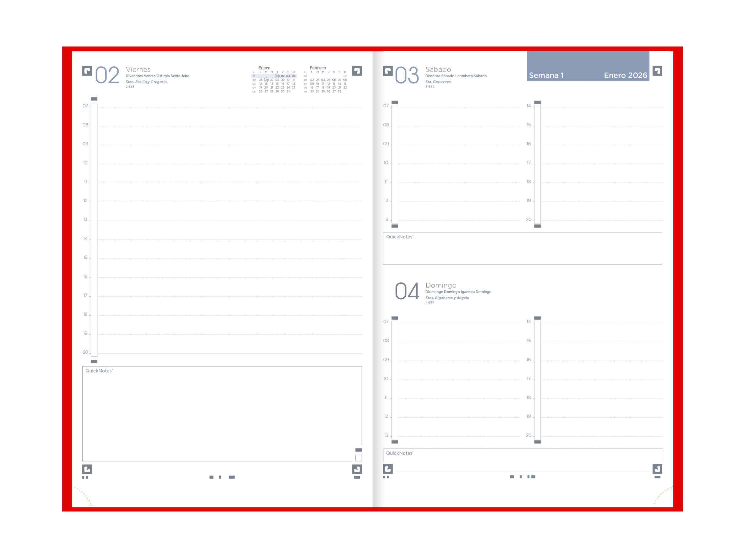 AGENDA 2026 MINIMAL A5 15X21CM DIA PAGINA COLOR ROJO OXFORD - Imagen 3