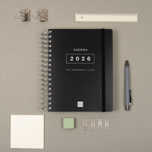 AGENDA 2026 TEMPUS 1/4 155X217MM DIA PAGINA NEGRO FINOCAM