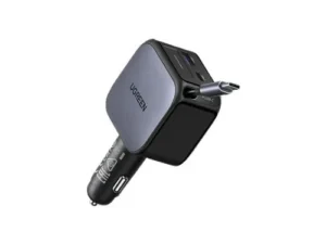 UGREEN 60W 2C1A FAST CAR CHARGER WITH RETRACTABLE USB-C